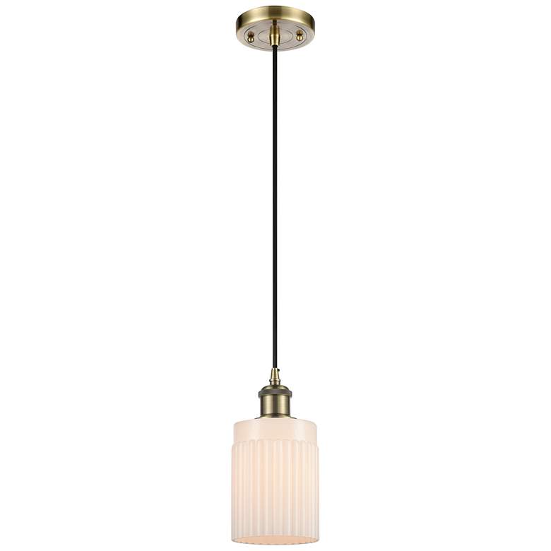 Image 1 Hadley 4.5" Wide Antique Brass Corded Mini Pendant w/ Matte White Shad