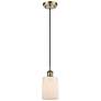 Hadley 4.5" Wide Antique Brass Corded Mini Pendant w/ Matte White Shad