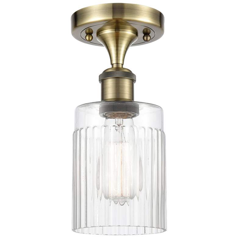 Image 1 Hadley 4.5" Wide Antique Brass Semi Flush Mount w/ Clear Shade