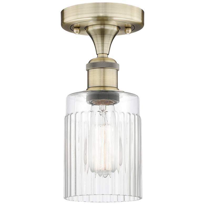 Image 1 Hadley 4.5" Wide Antique Brass Semi.Flush Mount With Clear Glass Shade