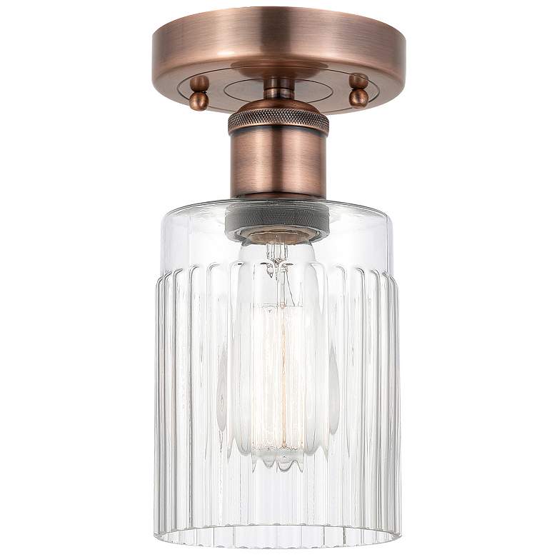 Image 1 Hadley 4.5" Wide Antique Copper Semi.Flush Mount With Clear Glass Shad