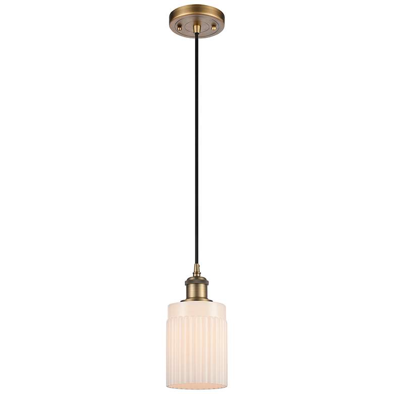 Image 1 Hadley 4.5" Wide Brushed Brass Corded Mini Pendant w/ Matte White Shad