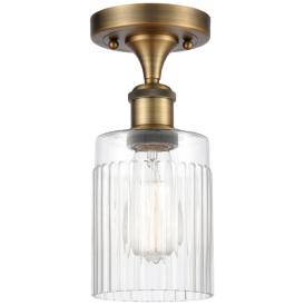 Hadley 4.5" Wide Brushed Brass Semi Flush Mount w/ Clear Shade Hadley 4.5" Wide Brushed Brass Semi Flush Mount w/ Clear Shade