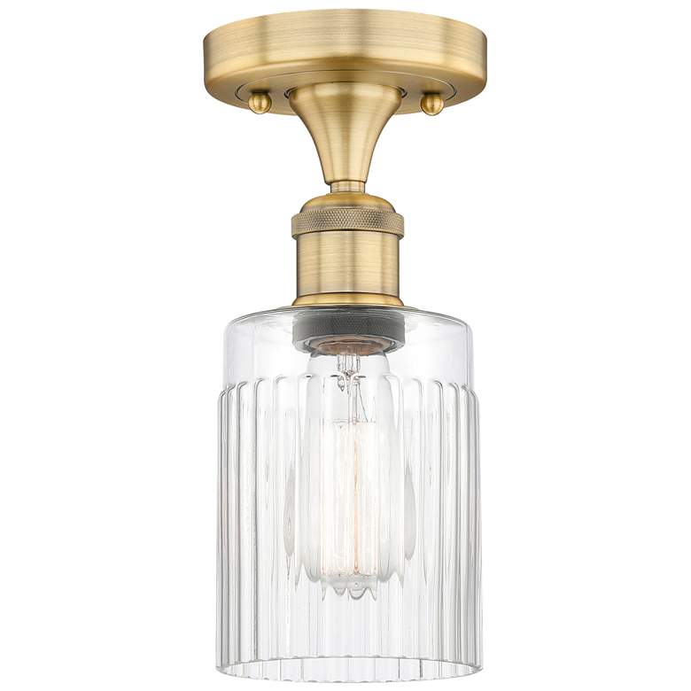 Image 1 Hadley 4.5" Wide Brushed Brass Semi.Flush Mount With Clear Glass Shade