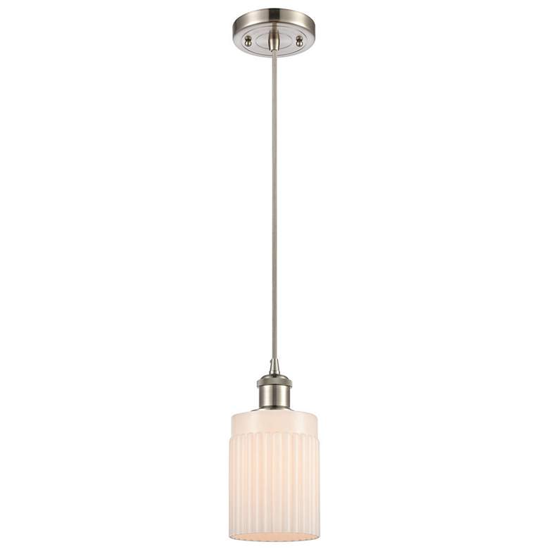 Image 1 Hadley 4.5" Wide Brushed Satin Nickel Corded Mini Pendant w/ White Sha