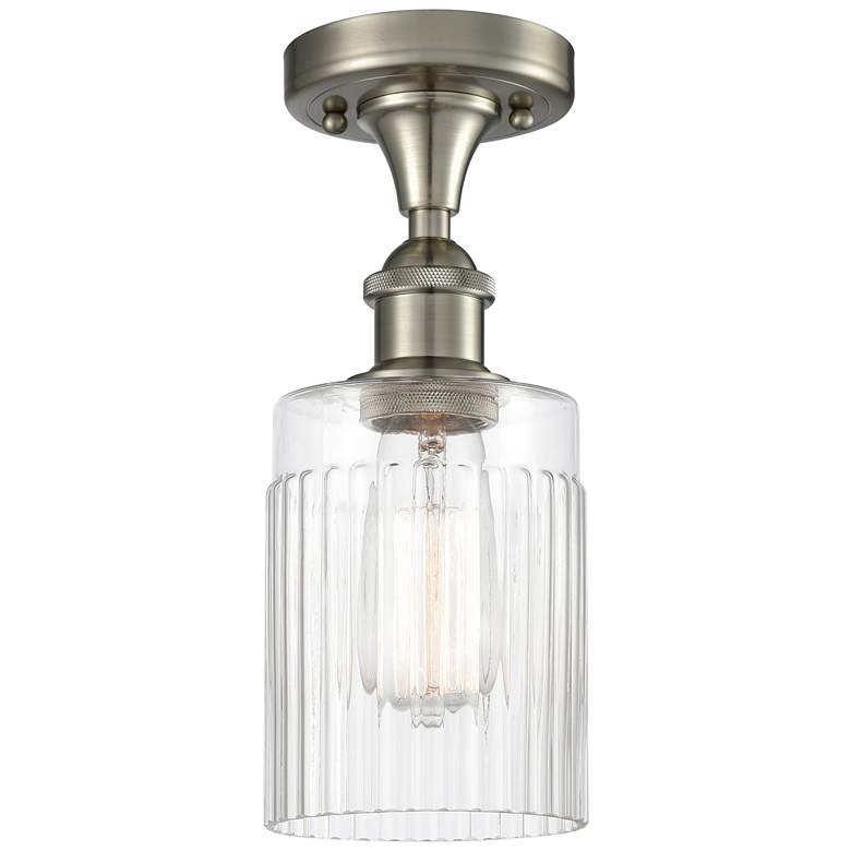 Image 1 Hadley 4.5" Wide Brushed Satin Nickel Semi Flush Mount w/ Clear Shade