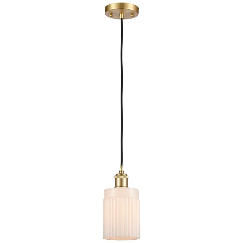 Image 1 Hadley 4.5" Wide Satin Gold Corded Mini Pendant w/ Matte White Shade