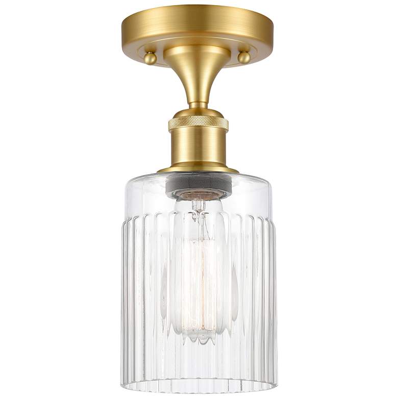 Image 1 Hadley 4.5" Wide Satin Gold Semi Flush Mount w/ Clear Shade