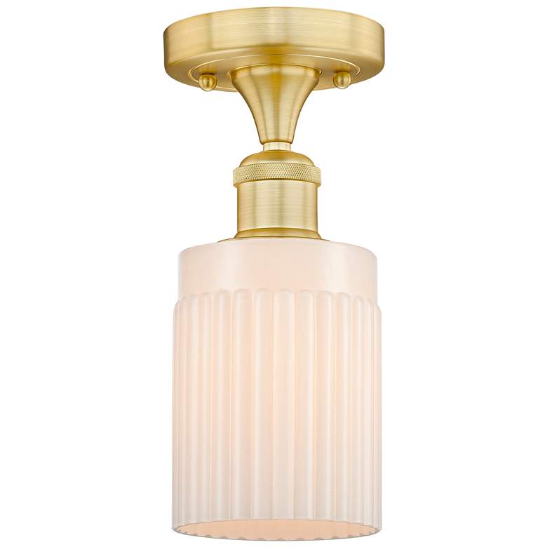 Image 1 Hadley 4.5" Wide Satin Gold Semi.Flush Mount With Matte White Glass Sh