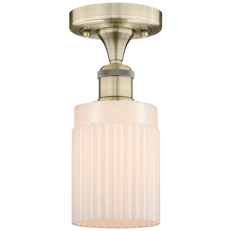Image 1 Hadley 4.5"W Antique Brass Semi.Flush Mount With Matte White Glass Sha