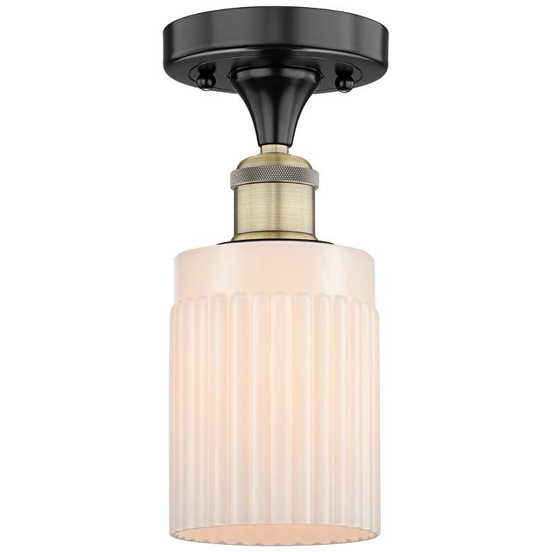 Image 1 Hadley 4.5"W Black Antique Brass Semi.Flush Mount w/ White Shade