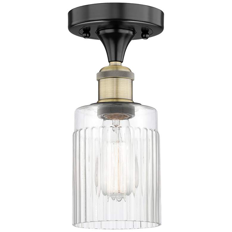 Image 1 Hadley 4.5"W Black Antique Brass Semi.Flush Mount With Clear Glass Sha