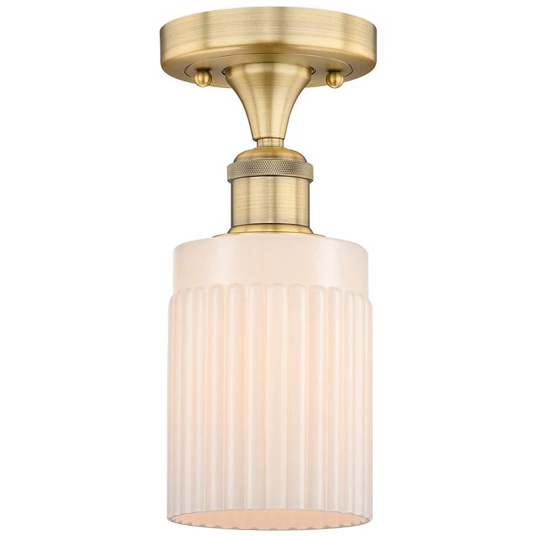 Image 1 Hadley 4.5"W Brushed Brass Semi.Flush Mount With Matte White Glass Sha