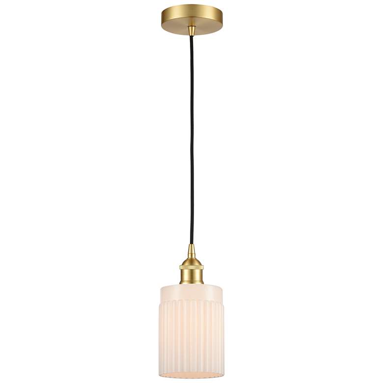 Image 1 Hadley 4 1/2" Wide Satin Gold Mini Pendant with White Glass
