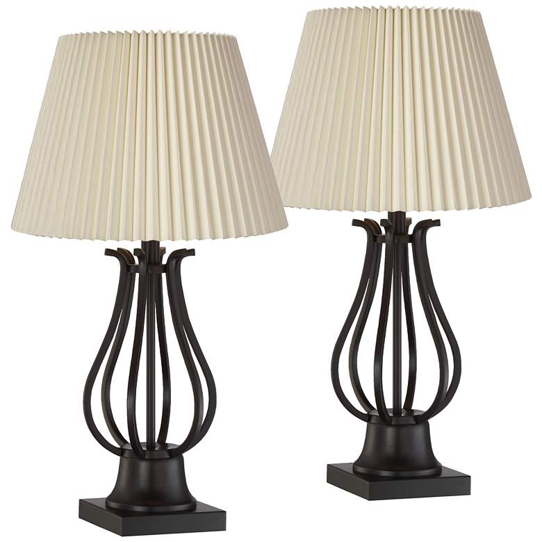 Image 1 Hadley Bronze Outlet Table Lamps with Ivory Linen Pleat Shades Set of 2
