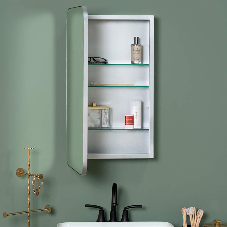 Image 4 Hadley Shiny Silver 16 inch x 26 inch Medicine Cabinet Wall Mirror  more views