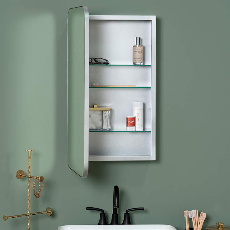 Image 4 Hadley Shiny Silver 16" x 26" Medicine Cabinet Wall Mirror more views