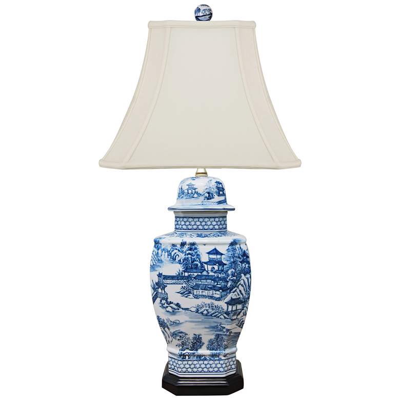 Image 1 Hado Blue and White Chinoiserie 27 inch Temple Jar Porcelain Table Lamp