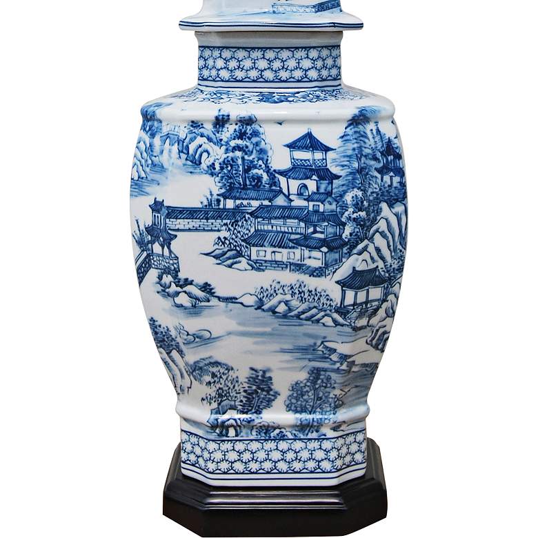 Image 3 Hado Blue and White Chinoiserie 27" Temple Jar Porcelain Table Lamp more views