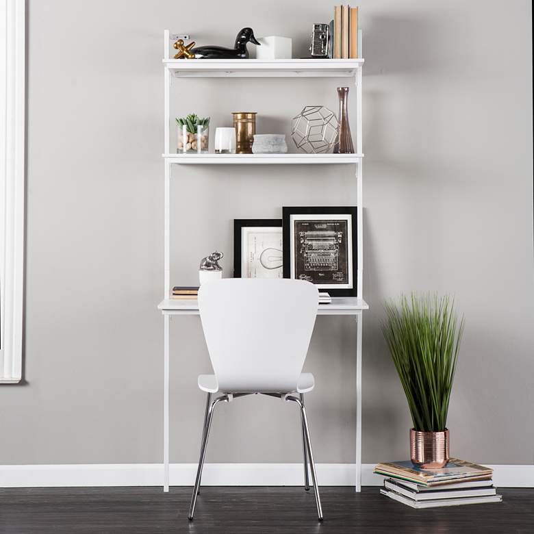 Image 1 Haeloen 30 inch Wide Matte White 3-Shelf Wall Mount Desk