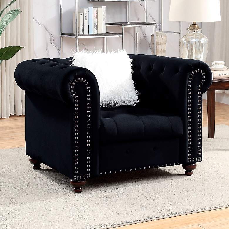 Image 1 Hafner Black Velvet Tufted Fabric Accent Chair