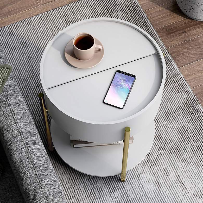 Image 1 Haft 19 3/4"W White 1-Shelf End Table with Hidden Storage