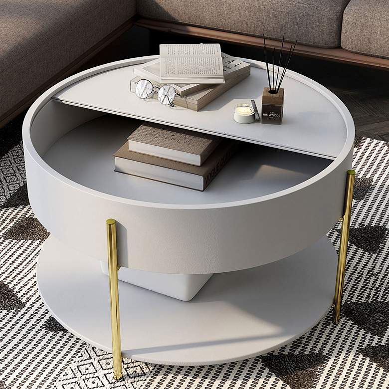 Image 1 Haft 32 1/4"W White 1-Shelf Coffee Table with Hidden Storage