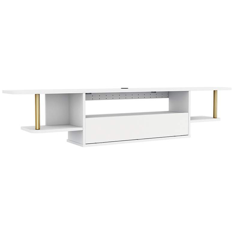 Image 2 Haft 63" Wide White Wood 3-Shelf Floating TV Stand