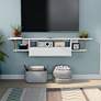 Haft 63" Wide White Wood 3-Shelf Floating TV Stand