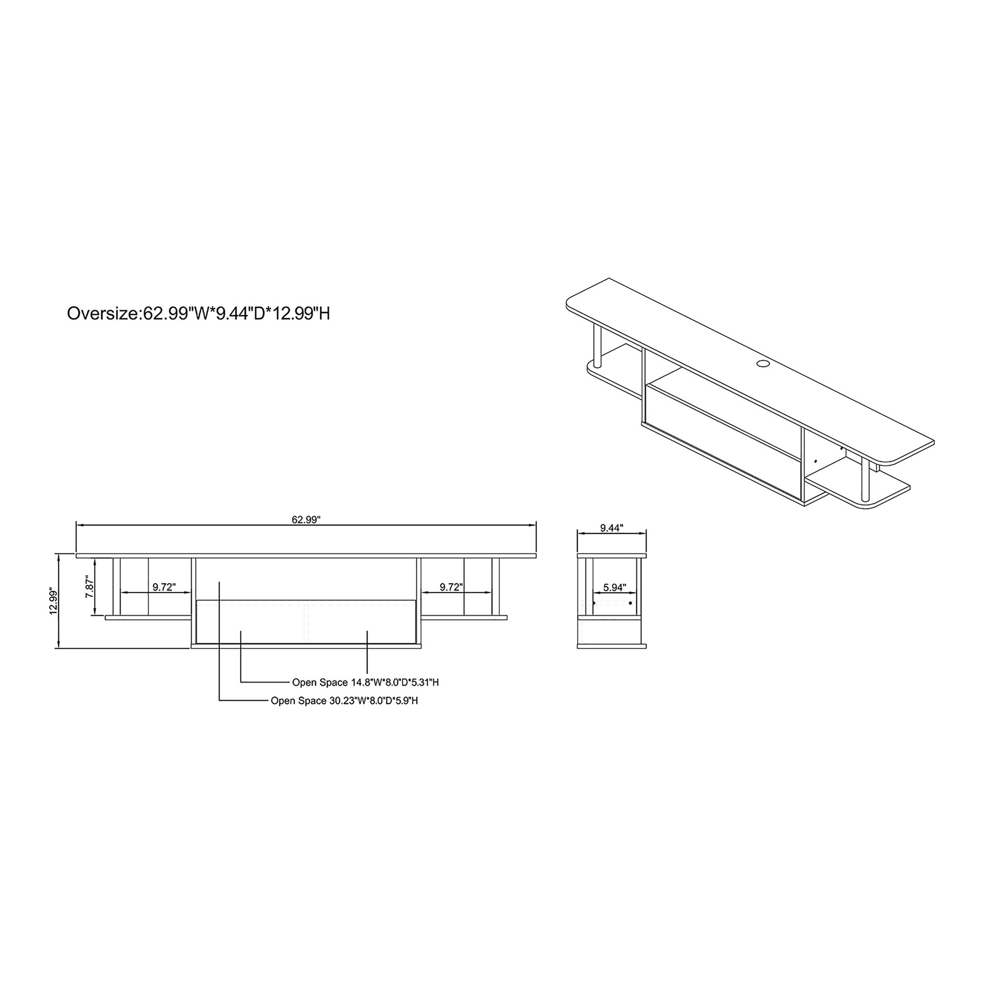 Haft 63" Wide White Wood 3-Shelf Floating TV Stand