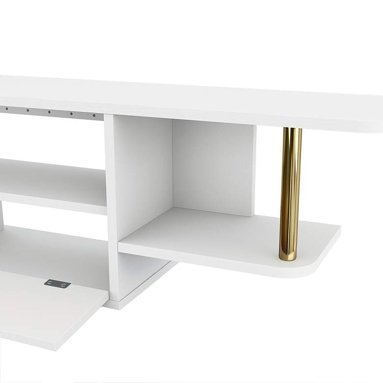 Image 6 Haft 63" Wide White Wood 3-Shelf Floating TV Stand more views