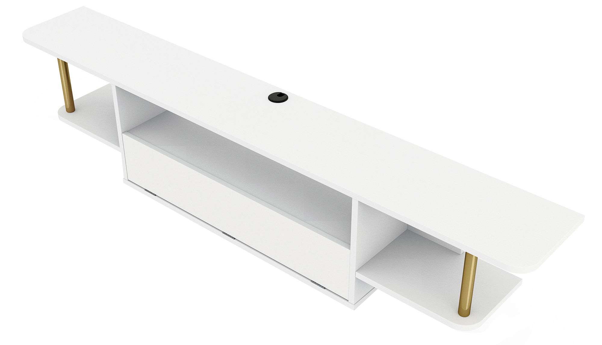 Haft 63" Wide White Wood 3-Shelf Floating TV Stand