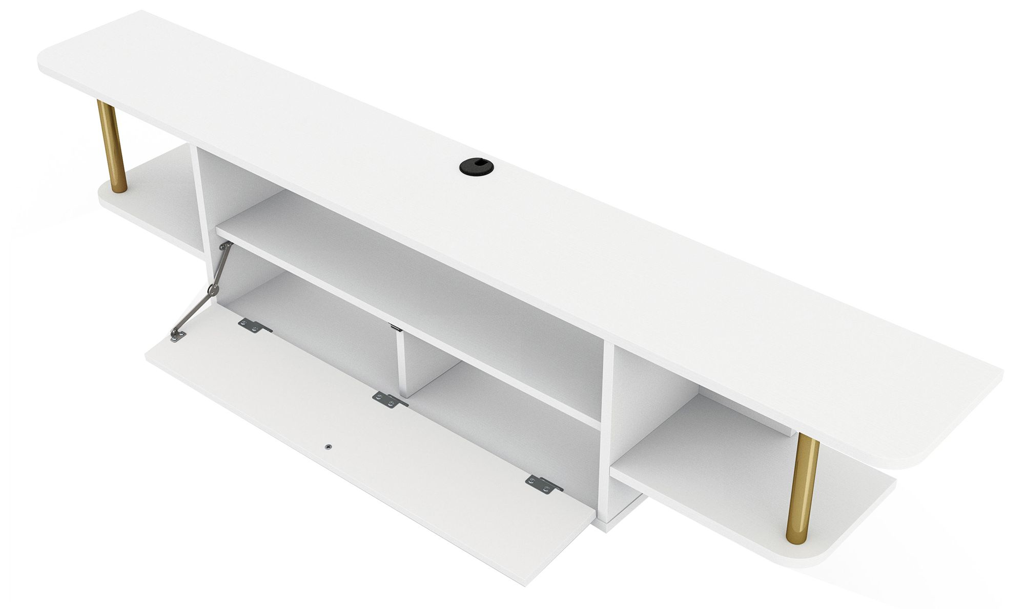 Haft 63" Wide White Wood 3-Shelf Floating TV Stand