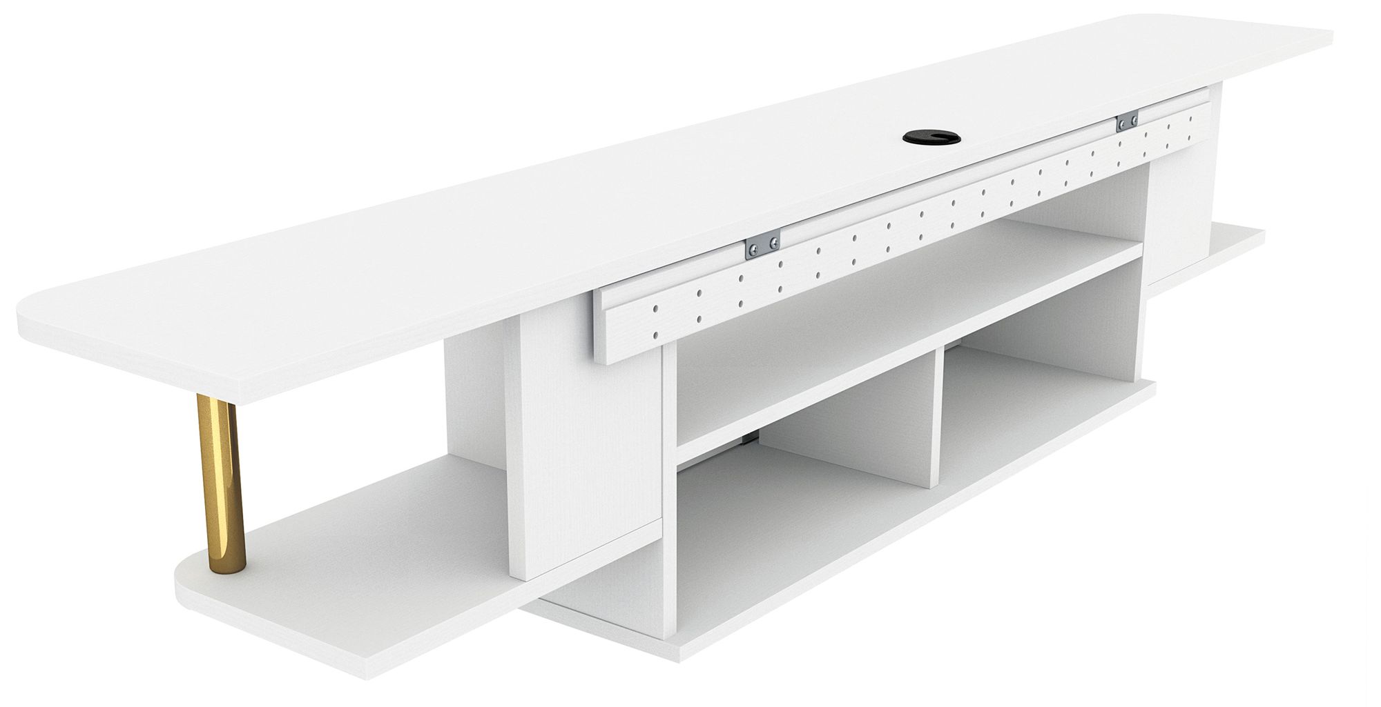 Haft 63" Wide White Wood 3-Shelf Floating TV Stand