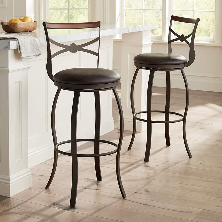 Image 2 Haidar 25" Glitter Bronze Metal Swivel Counter Stools Set of 2