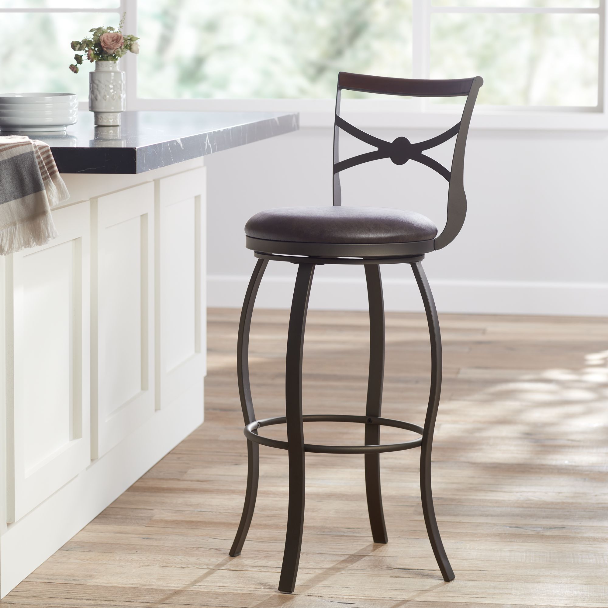 Haidar 25" Glitter Bronze Metal Swivel Counter Stools Set of 2 in scene