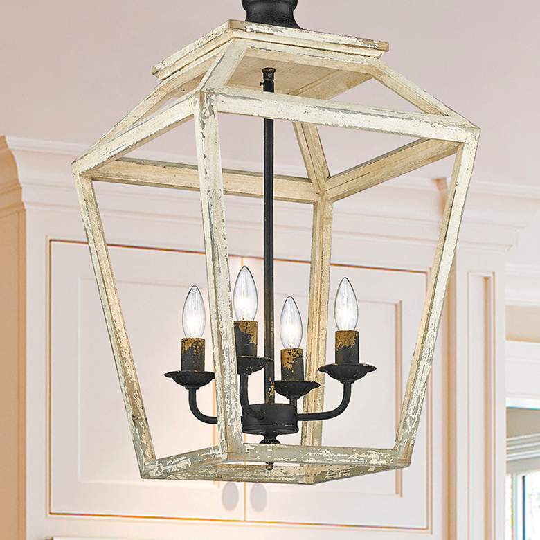 Image 2 Haiden 15 3/4"W Black and Distressed Wood 4-Light Pendant