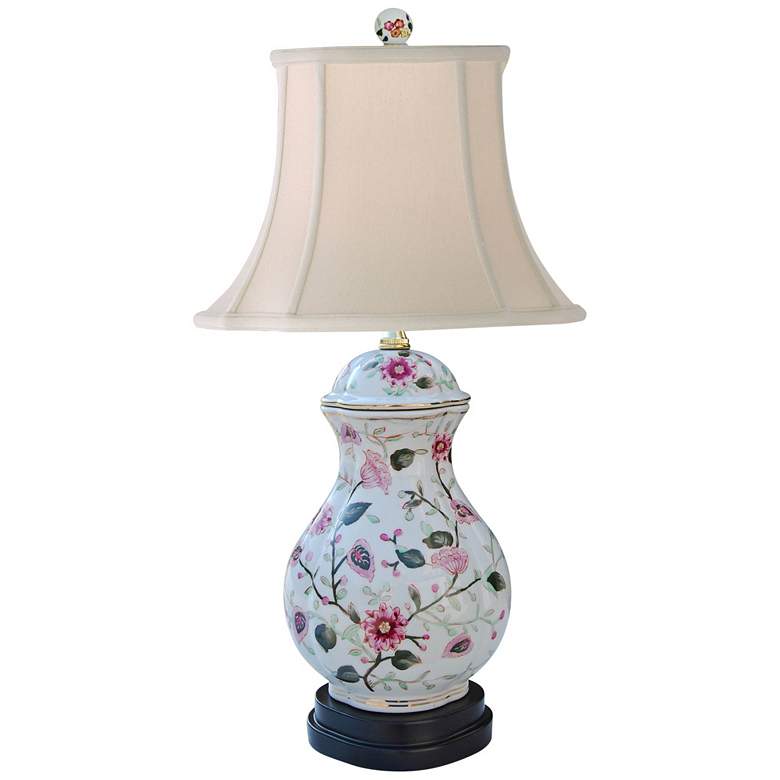 Image 1 Haif Multi-Color Porcelain Flower Oval Jar Accent Table Lamp