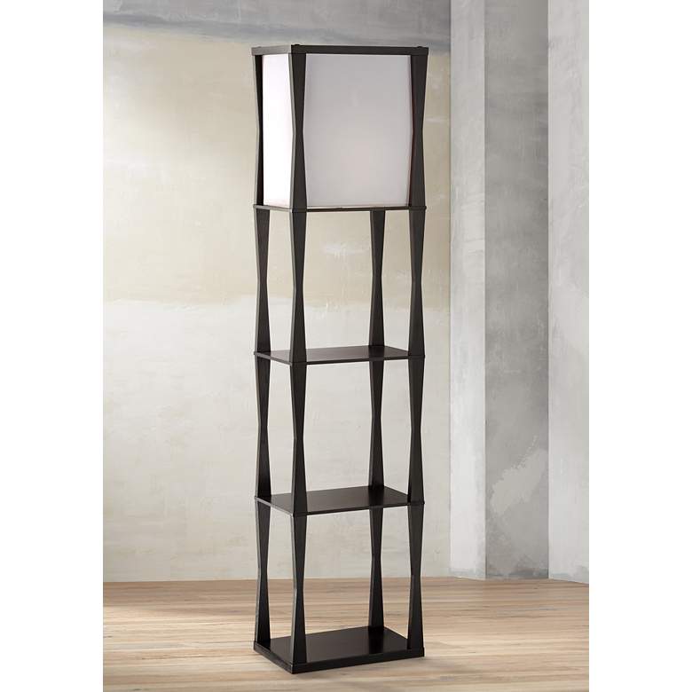 Image 1 Haiku Black Finish Etagere Shelf with Built-In Floor Lamp