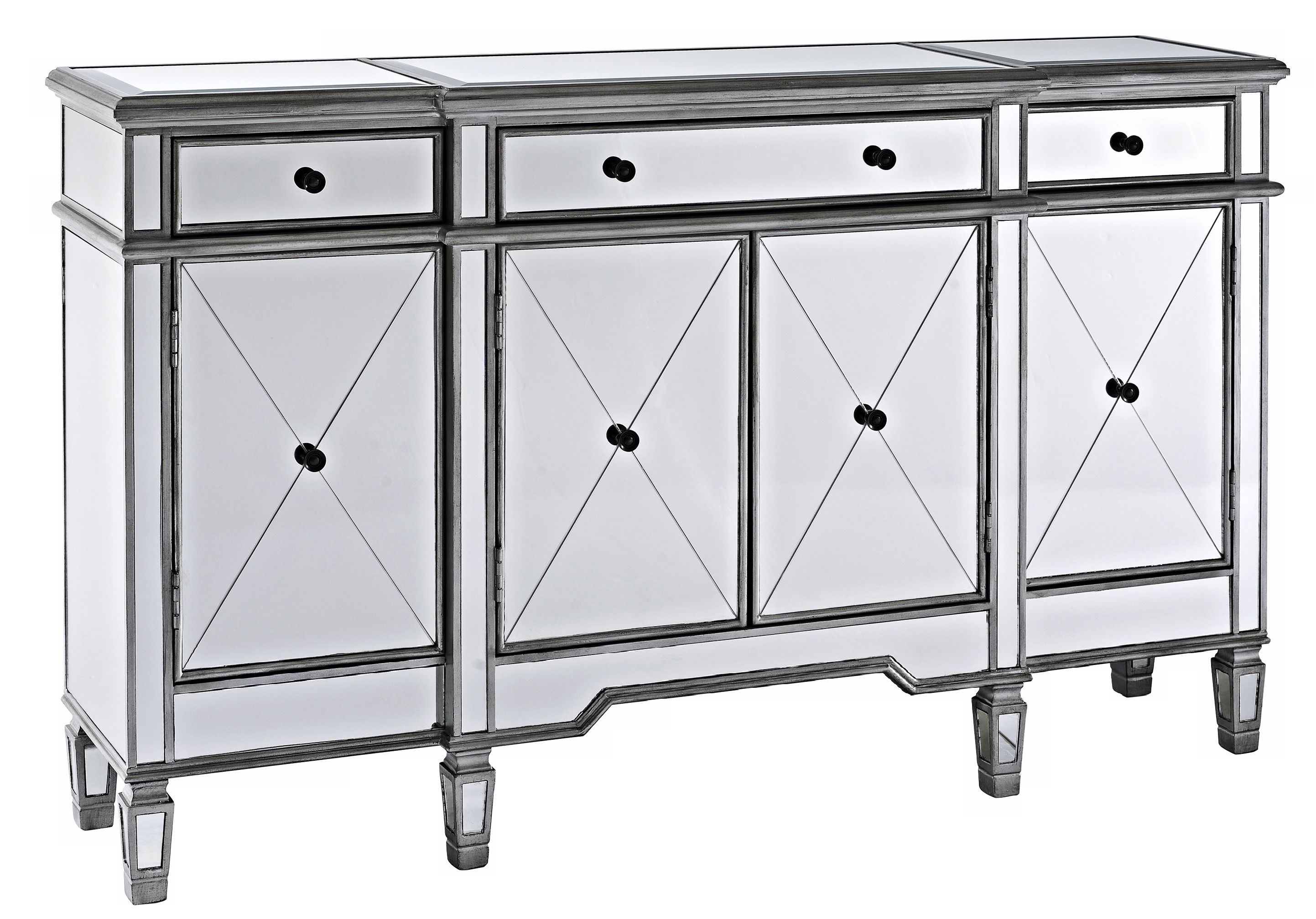 Hailey 60" Wide Silver and Mirrored 4-Door Console Chest