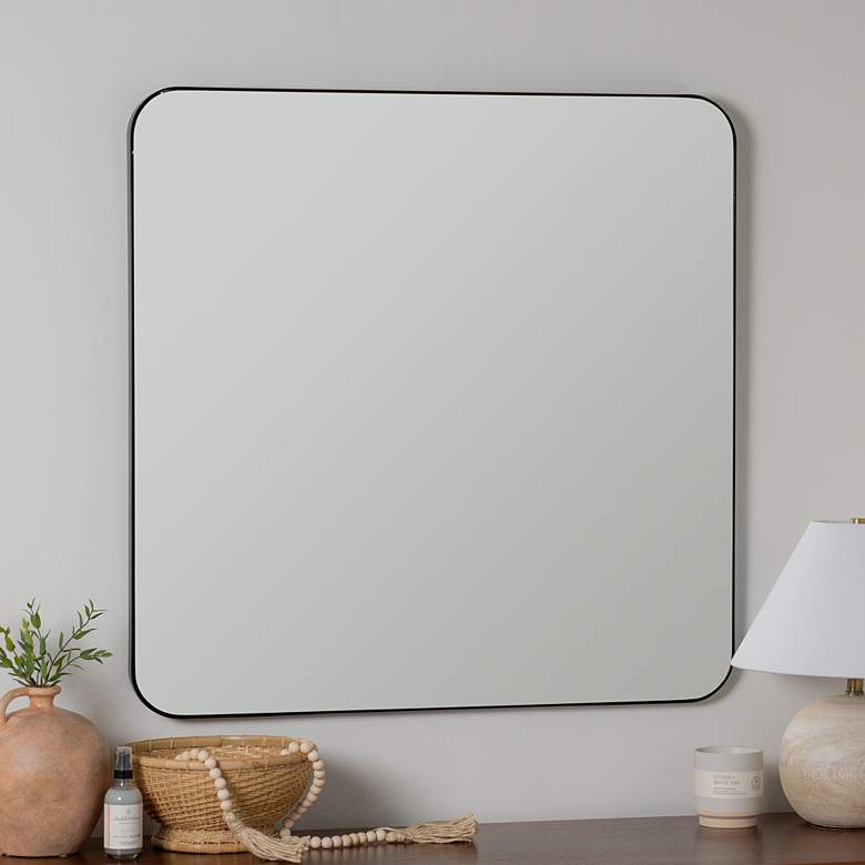 Image 1 Hailey Matte Black 33 3/4 inch x 34 inch Square Wall Mirror