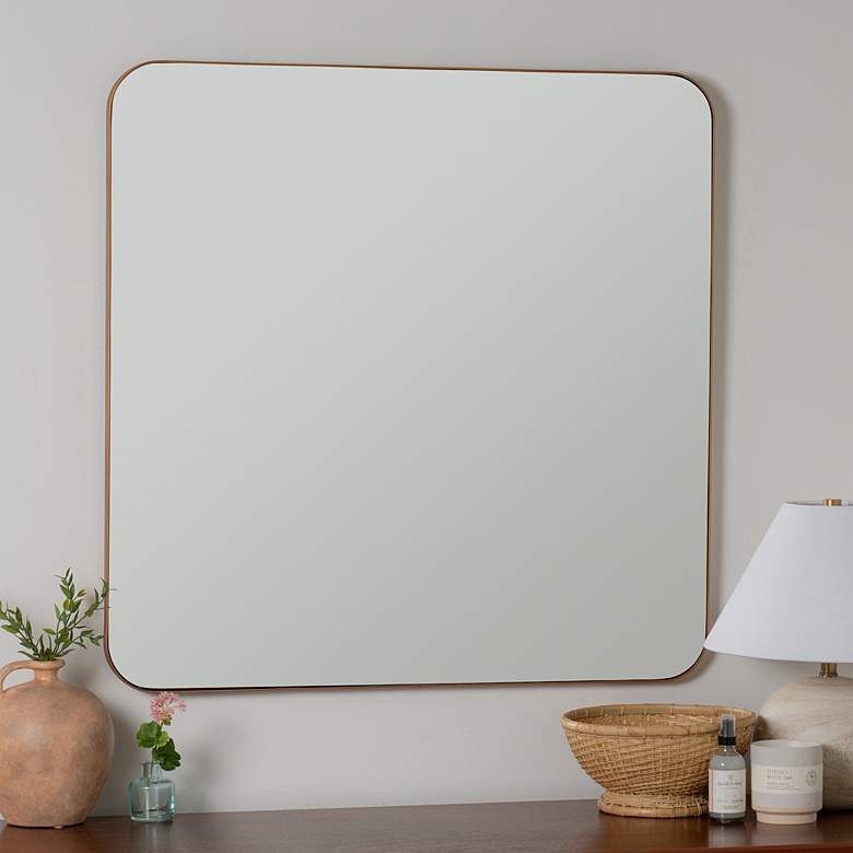 Image 1 Hailey Shiny Gold Metal 33 3/4" Square Wall Mirror