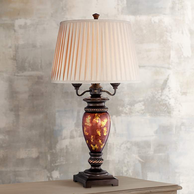 Image 1 Haines Tortoise Shell Metal and Glass Urn Table Lamp