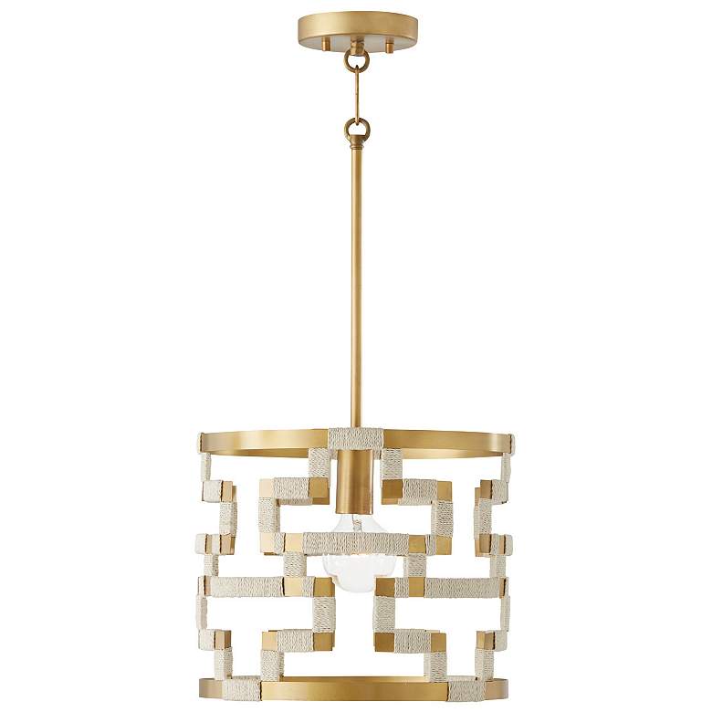 Image 2 Hala 13" Wide Patinaed Brass and Natural Jute Pendant Light