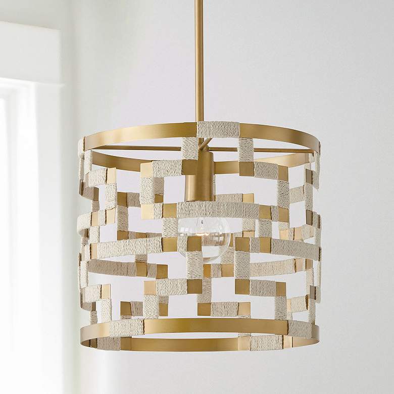 Image 1 Hala 13" Wide Patinaed Brass and Natural Jute Pendant Light