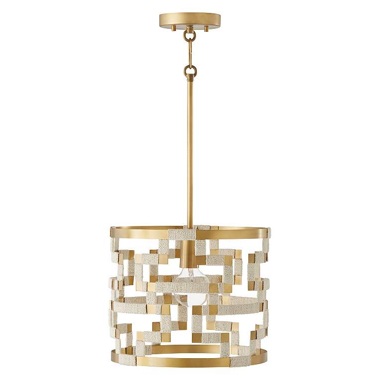 Image 4 Hala 13" Wide Patinaed Brass and Natural Jute Pendant Light more views