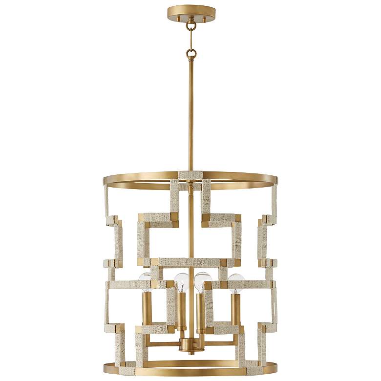 Image 1 Hala 18 1/4"W Patinaed Brass Natural Jute 4-Light Pendant