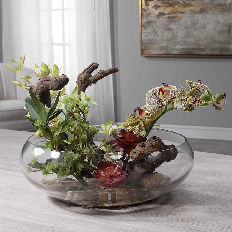 Image 1 Hala Orchid and Succulents 22" Wide Faux Flowers in Bowl