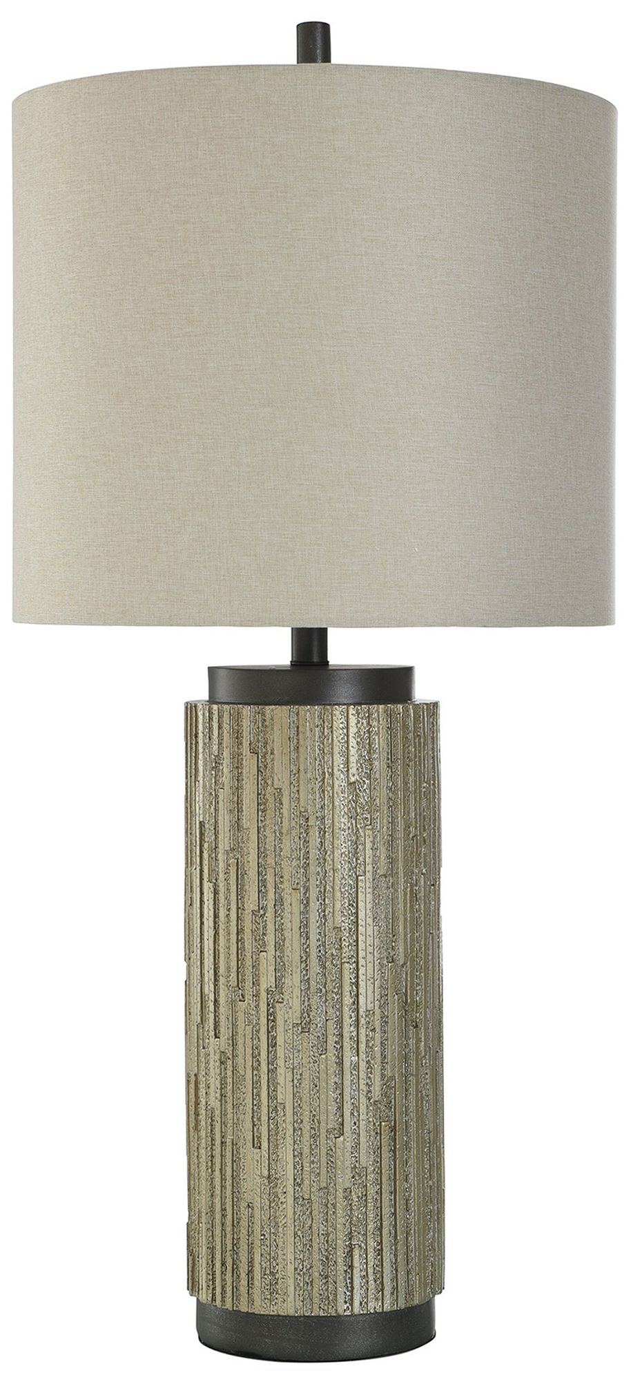 Hala Vertical Stone Slat Column Rustic Silver Table Lamp With Grey Shade