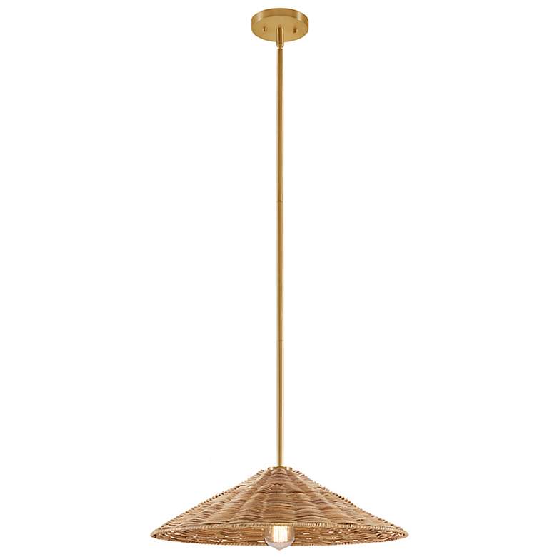 Image 4 Halaby 20" Wide Natural Brass and Rattan Pendant Light more views